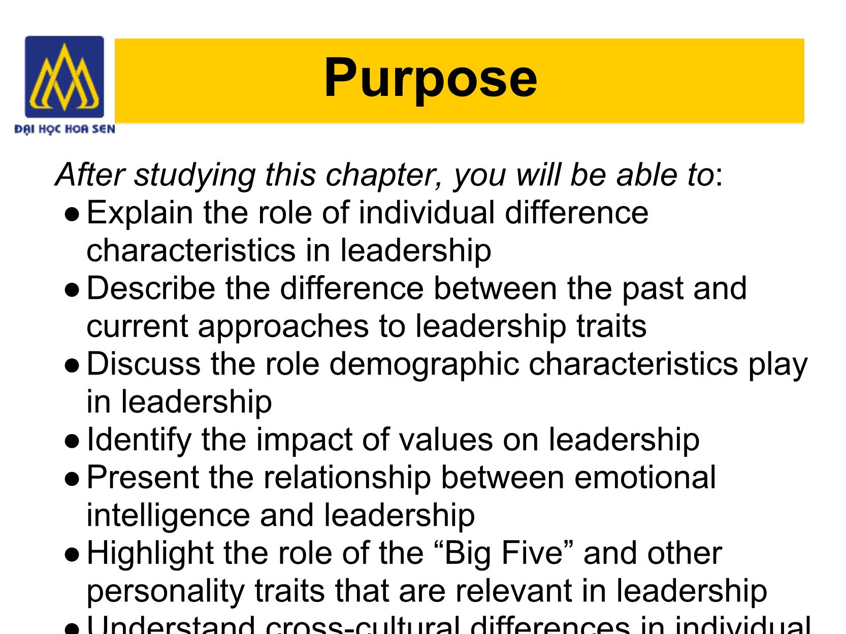 Bài giảng Nghệ thuật lãnh đạo - Chapter 3: Individual Differences and Traits trang 4