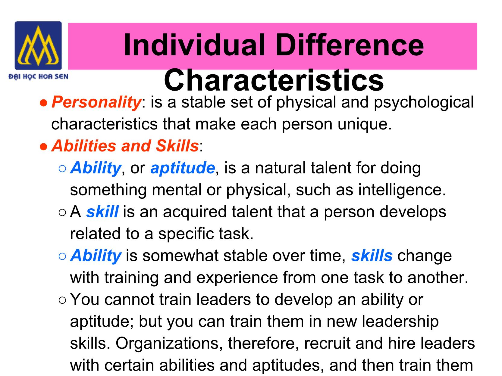 Bài giảng Nghệ thuật lãnh đạo - Chapter 3: Individual Differences and Traits trang 9