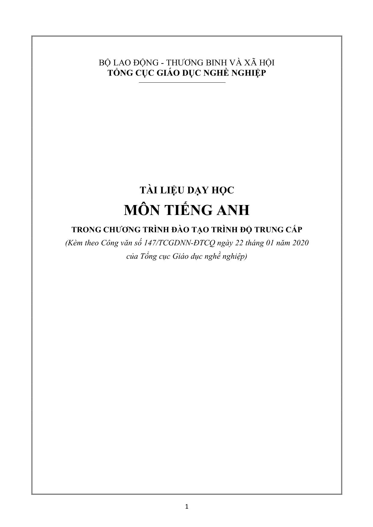 Tài liệu dạy học môn tiếng Anh trong chương trình đào tạo trình độ trung cấp trang 1