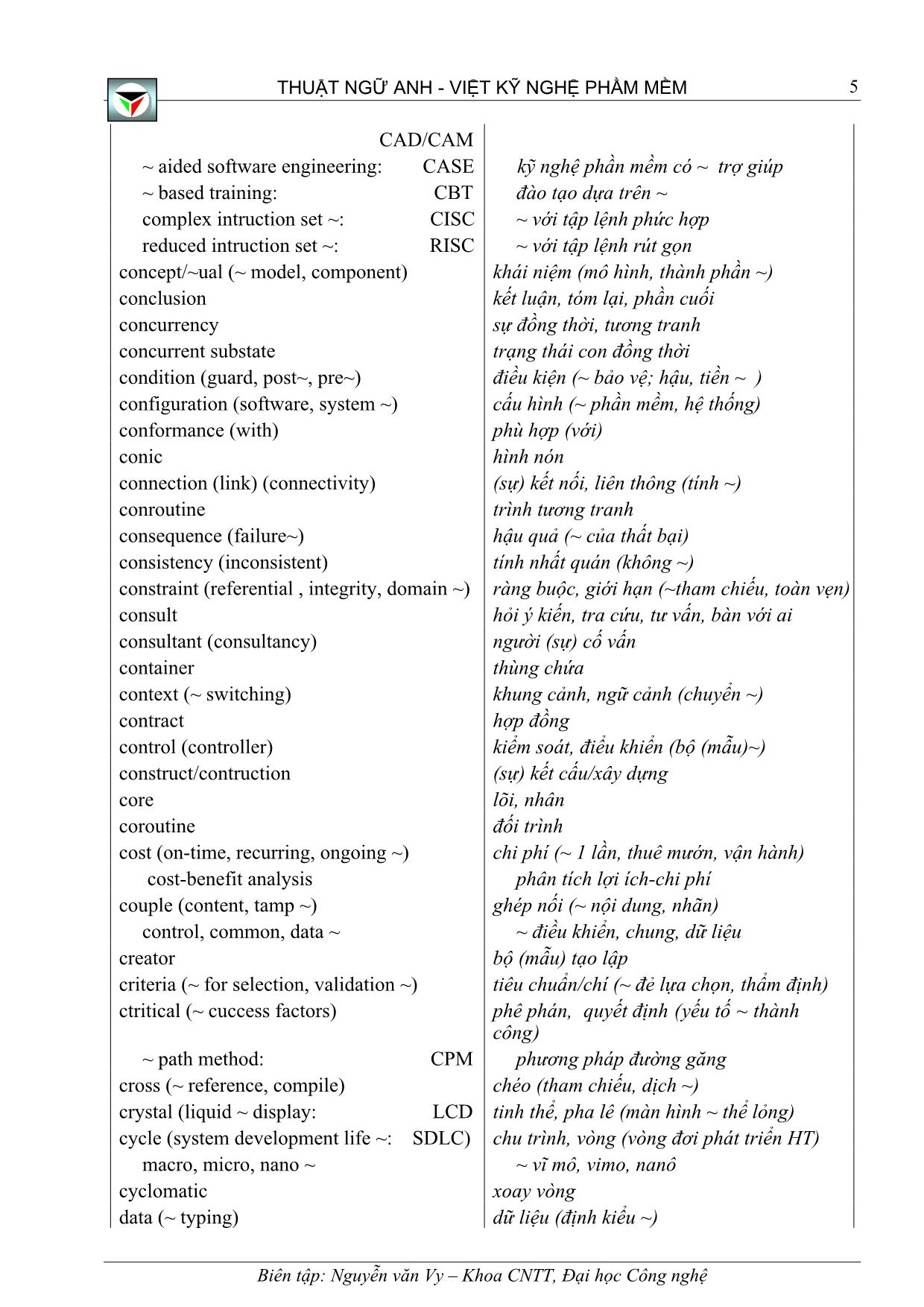 Thuật ngữ Anh - Việt kỹ nghệ phầm mềm trang 5