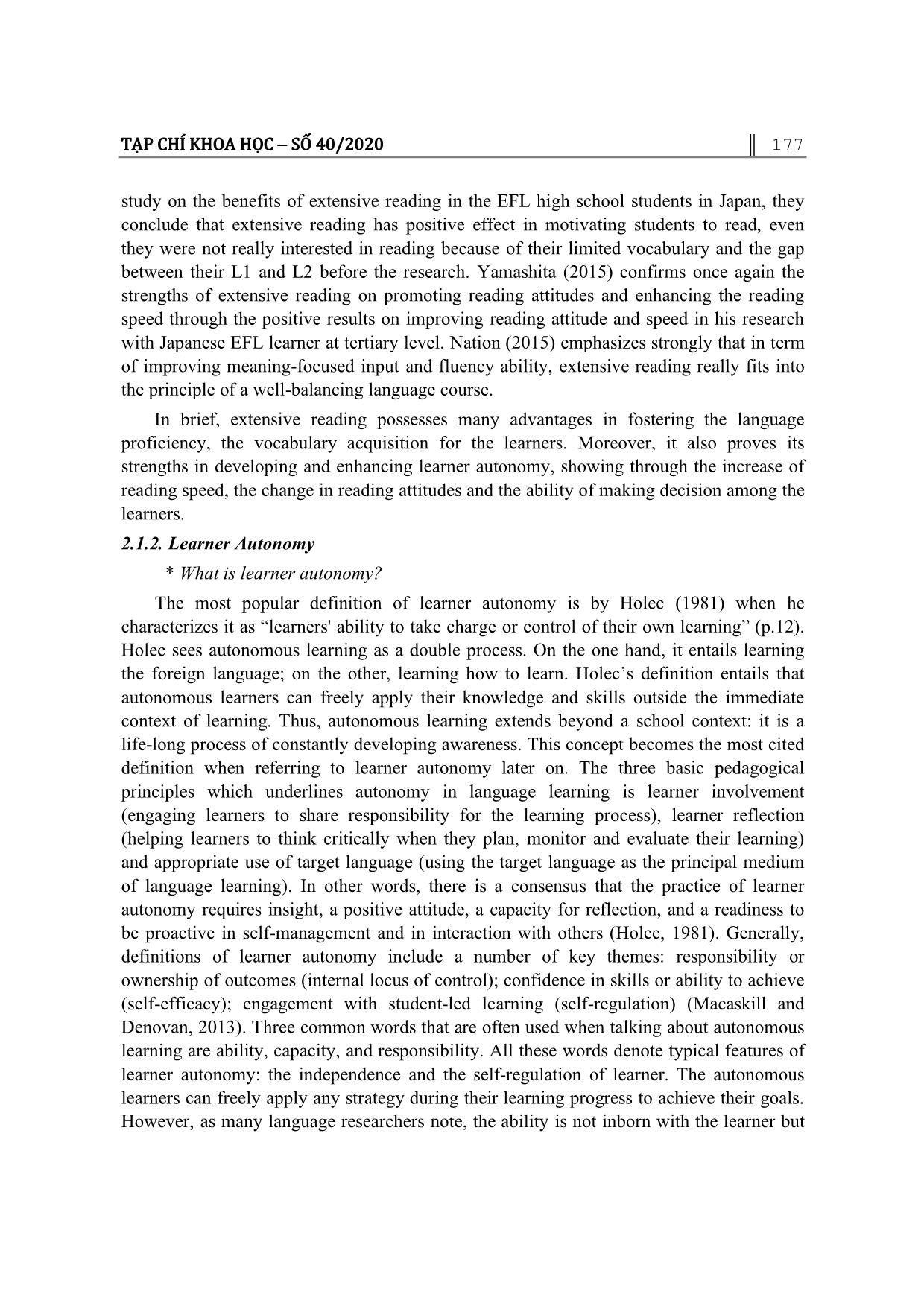 1st year students’ perceptions of extensive reading and learner autonomy: A preliminary study at Hanoi pedagogical university number 21 trang 4