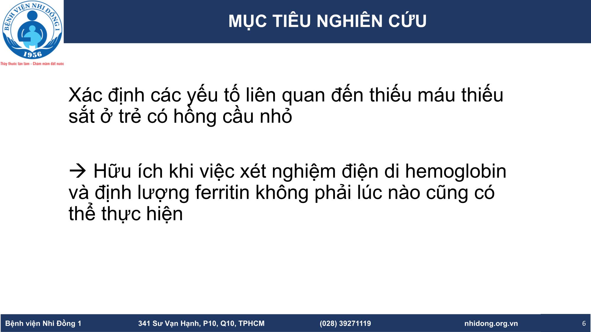 Các yếu tố liên quan đến thiếu máu thiếu sắt ở trẻ có hồng cầu nhỏ tại Nệnh viện nhi đồng 1 thành phố Hồ Chí Minh trang 6