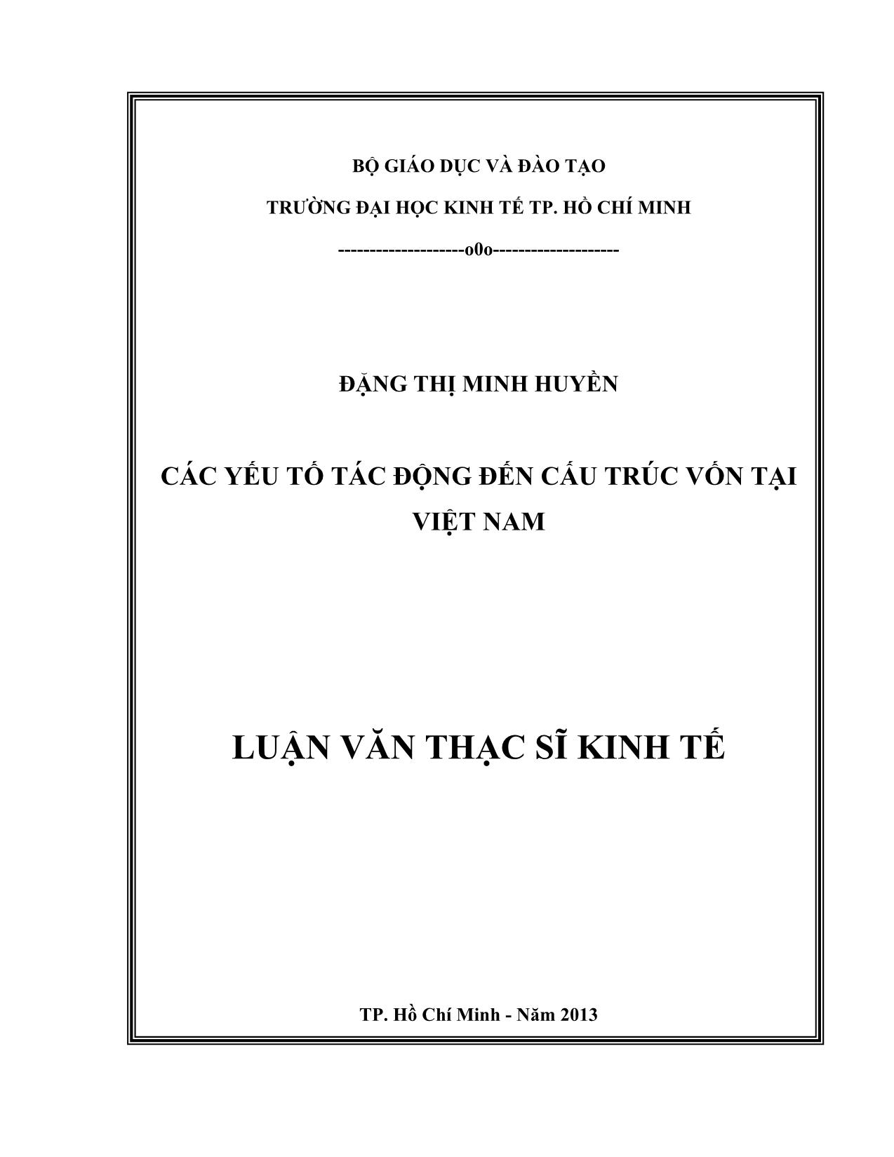Luận văn Các yếu tố tác động đến cấu trúc vốn tại Việt Nam trang 1