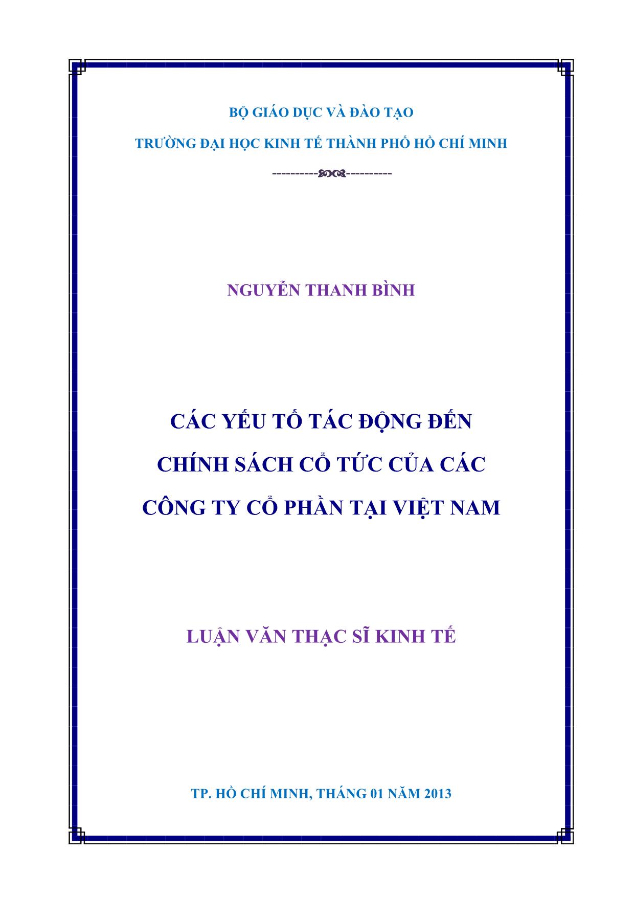 Các yếu tố tác động đến chính sách cổ tức của các Công ty cổ phần tại Việt Nam trang 1