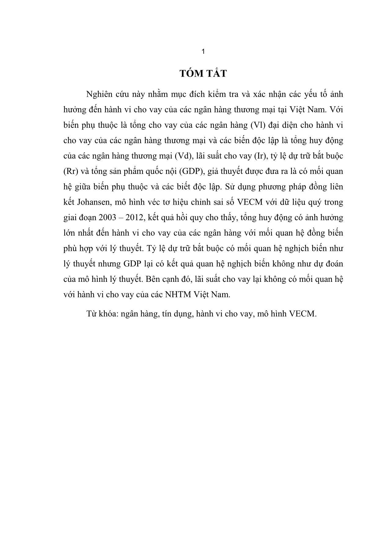 Luận văn Các yếu tố tác động đến hành vi cho vay của các ngân hàng thương mại Việt Nam trang 10