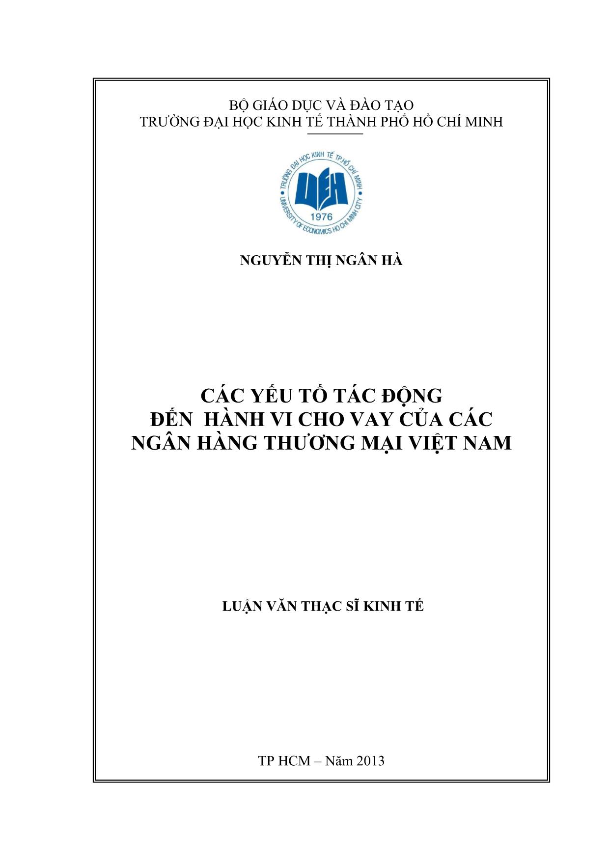 Luận văn Các yếu tố tác động đến hành vi cho vay của các ngân hàng thương mại Việt Nam trang 1