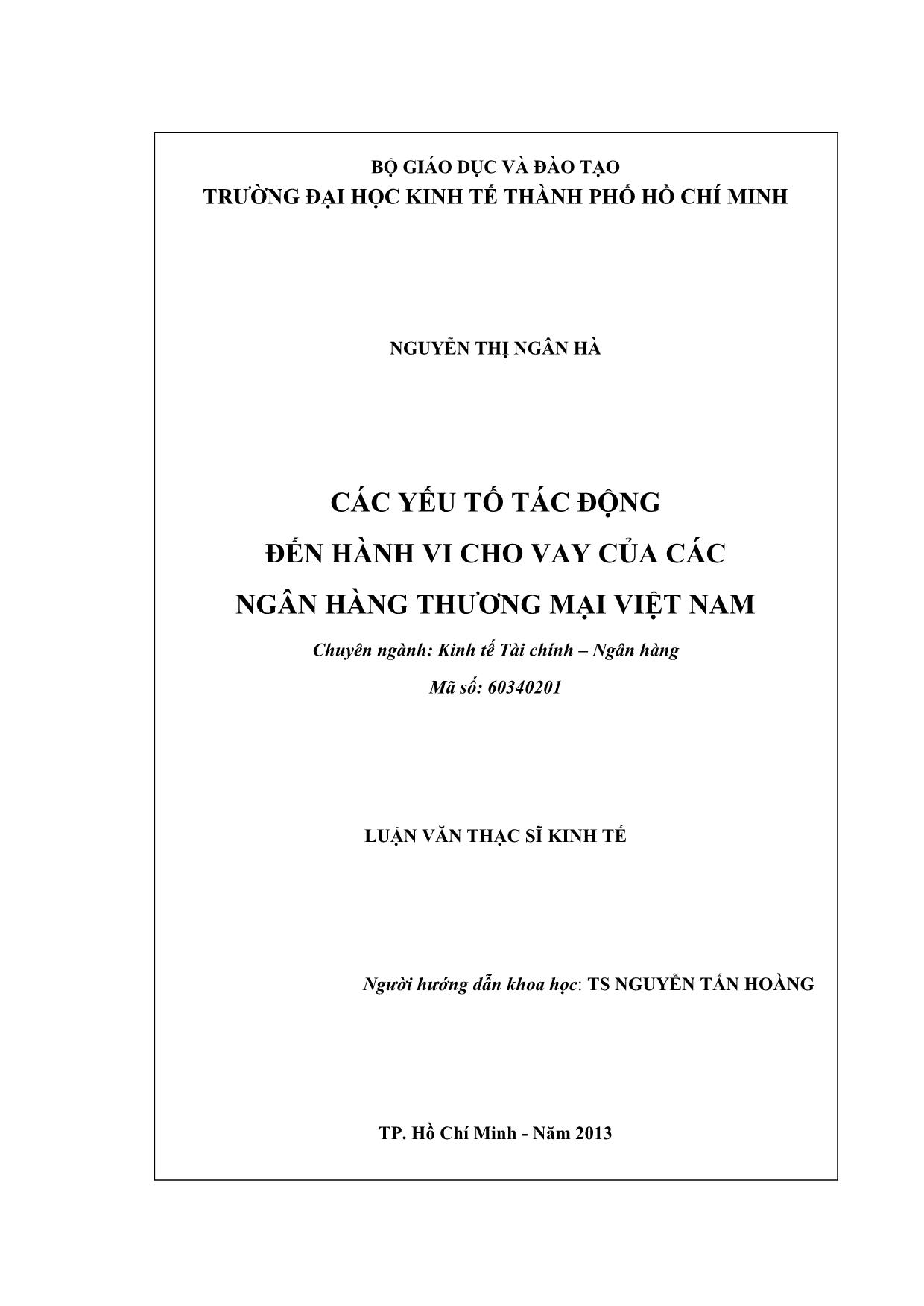 Luận văn Các yếu tố tác động đến hành vi cho vay của các ngân hàng thương mại Việt Nam trang 2