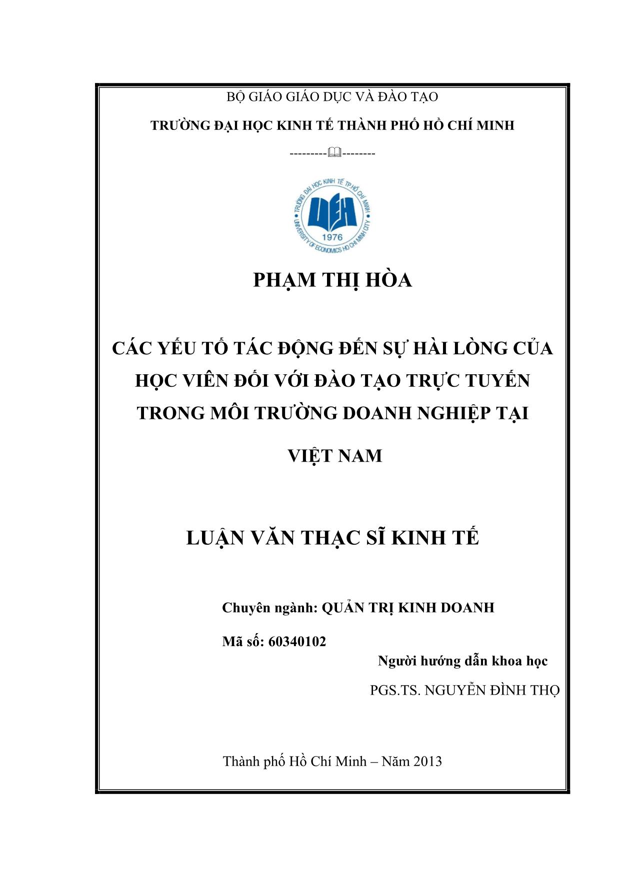 Luận văn Các yếu tố tác động đến sự hài lòng của học viên đối với chương trình đào tạo trong môi trường doanh nghiệp Việt Nam trang 1