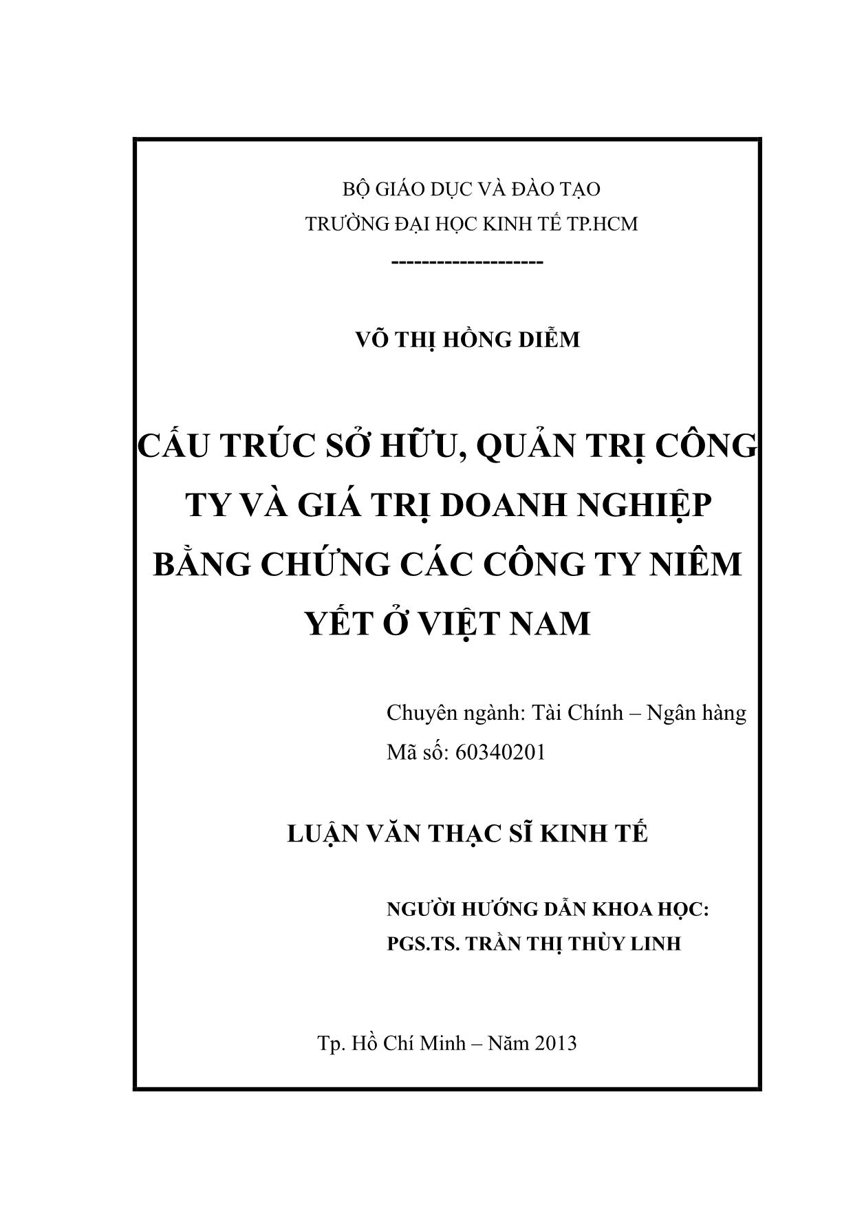 Luận văn Cấu trúc sở hữu, quản trị công ty và giá trị doanh nghiệp bằng chứng các công ty niêm yết ở Việt Nam trang 2