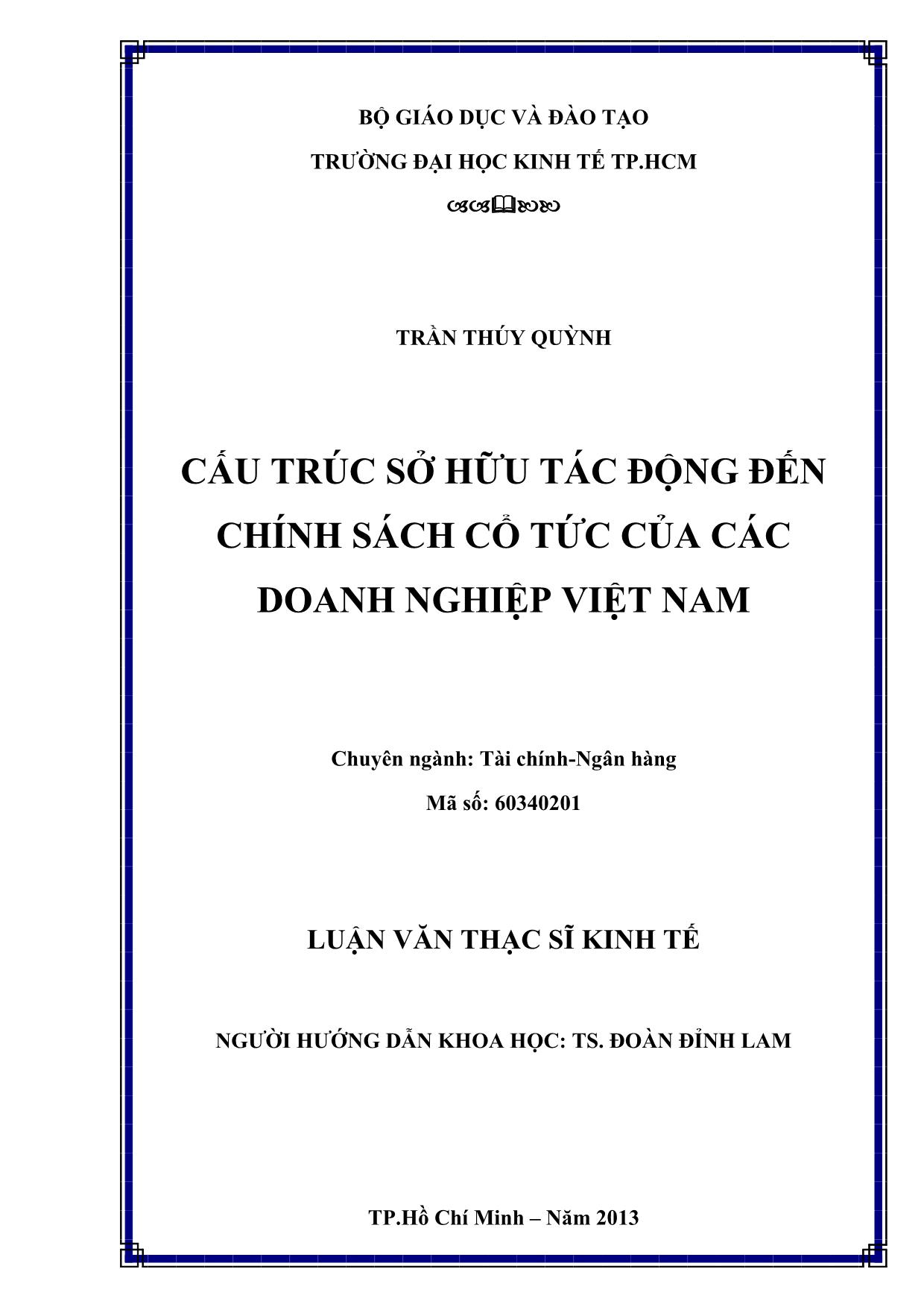 Cấu trúc sở hữu tác động đến chính sách cổ tức của các doanh nghiệp Việt Nam trang 2