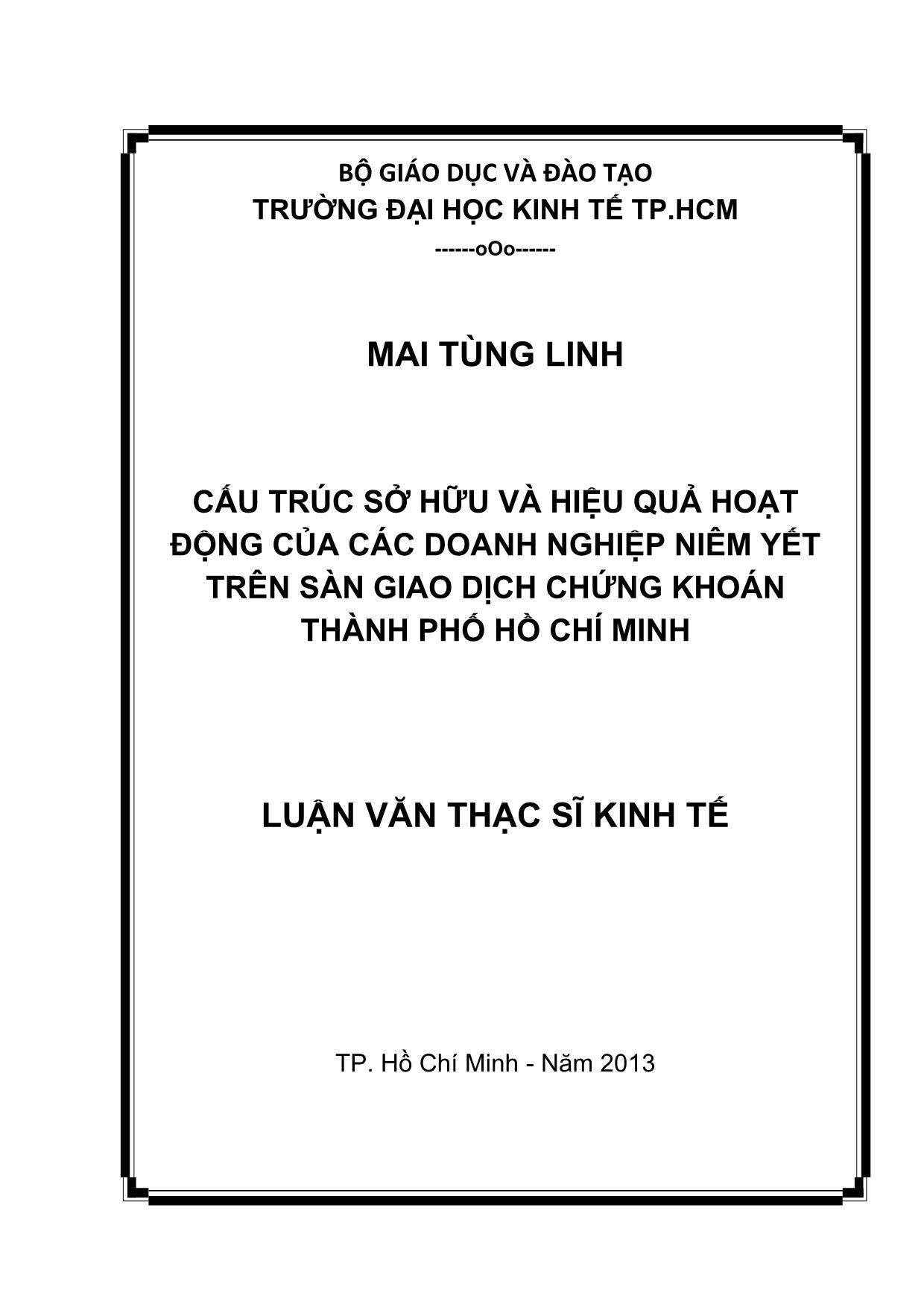 Luận văn Cấu trúc sở hữu và hiệu quả hoạt động của các doanh nghiệp niêm yết trên sàn giao dịch chứng khoán thành phố Hồ Chí Minh trang 1
