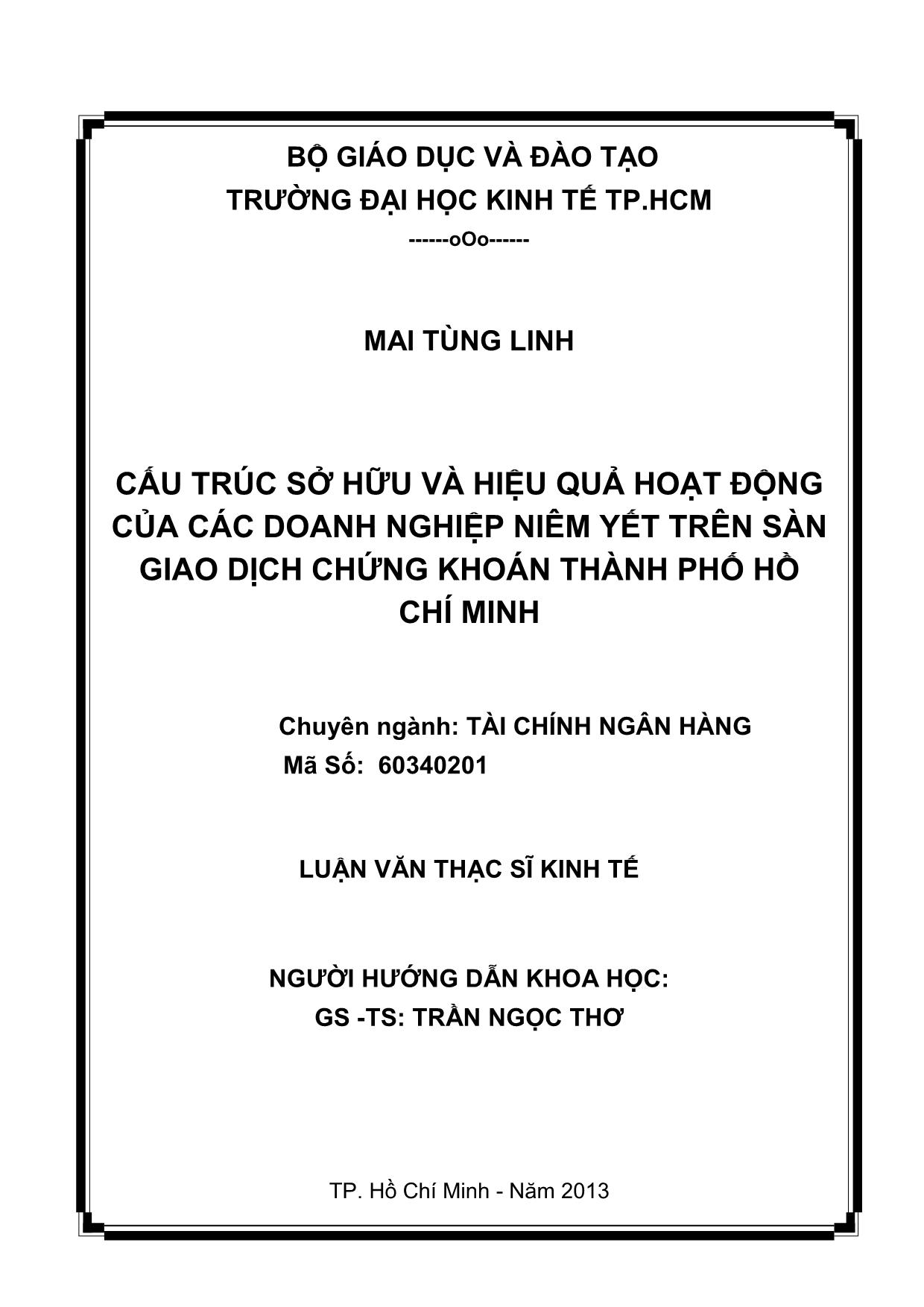 Luận văn Cấu trúc sở hữu và hiệu quả hoạt động của các doanh nghiệp niêm yết trên sàn giao dịch chứng khoán thành phố Hồ Chí Minh trang 2