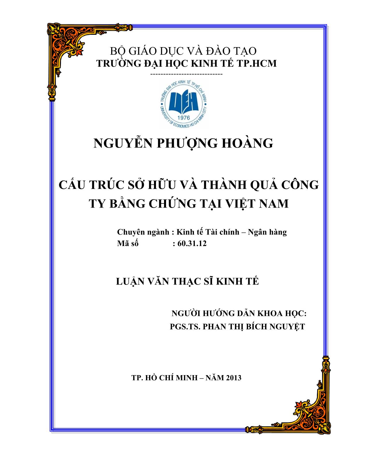 Luận văn Cấu trúc sở hữu và thành quả công ty bằng chứng tại Việt Nam trang 1