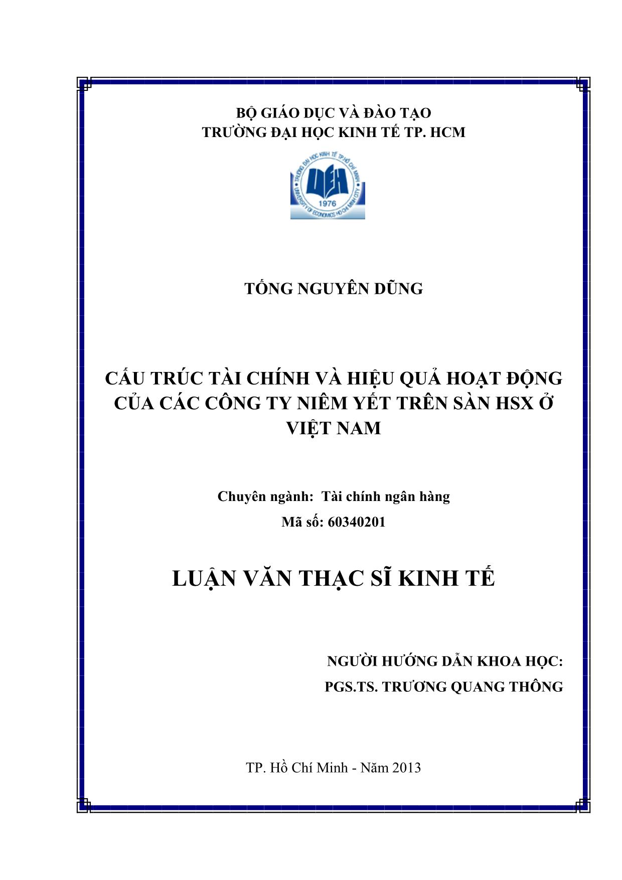 Luận văn Cấu trúc tài chính và hiệu quả hoạt động của các công ty niêm yết trên sàn HSX ở Việt Nam trang 1