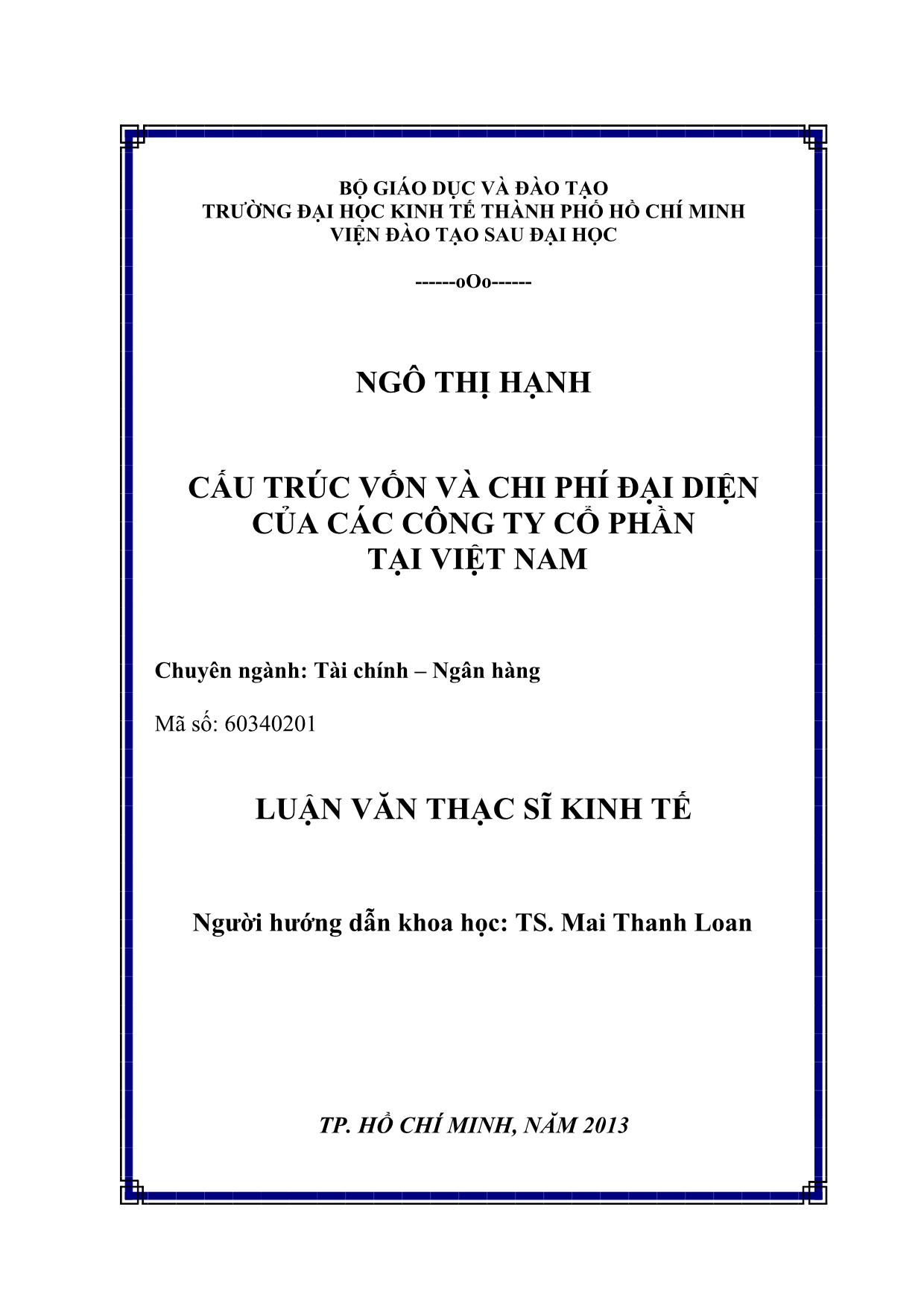 Luận văn Cấu trúc vốn và chi phí đại diện của các công ty cổ phần tại Việt Nam trang 2