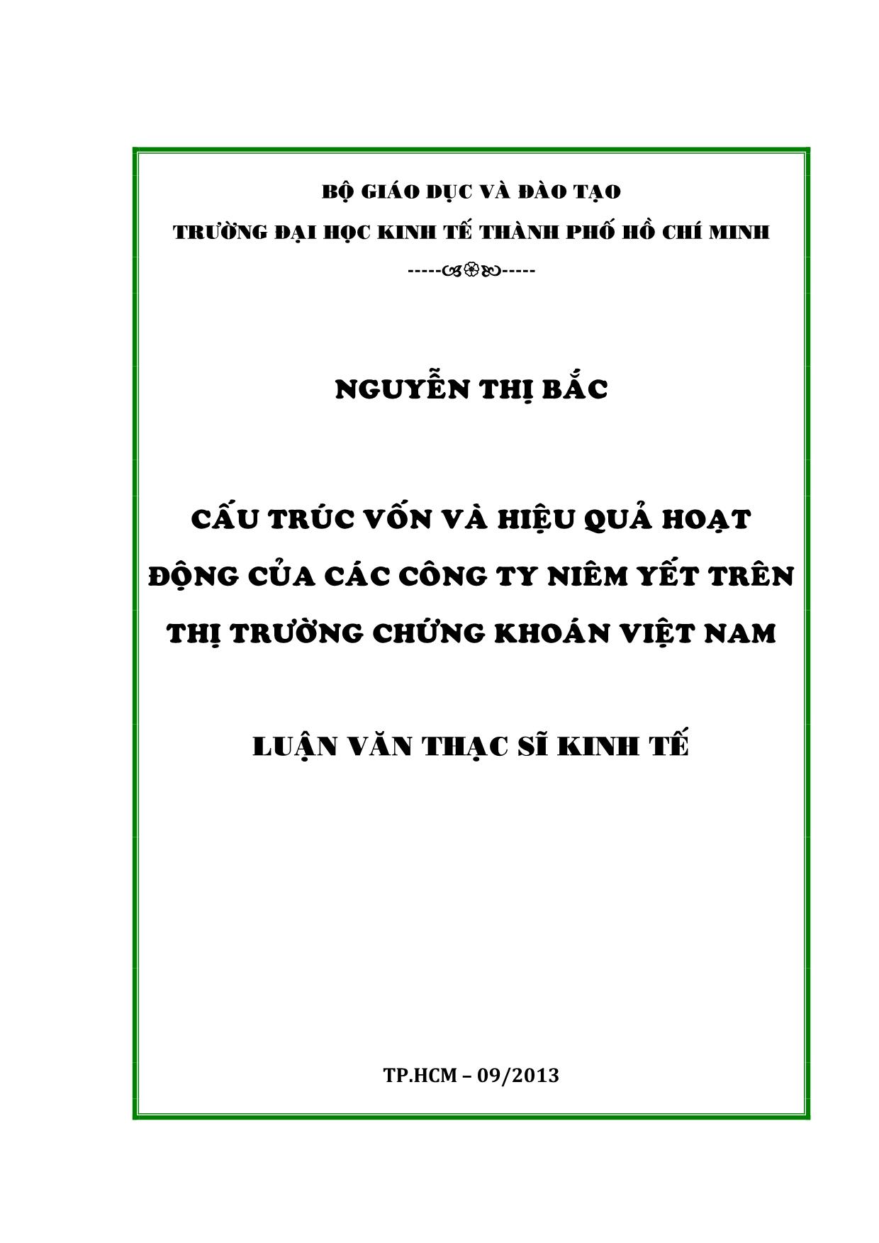 Cấu trúc vốn và hiệu quả hoạt động của các công ty niêm yết trên thị trường chứng khoán Việt Nam trang 1