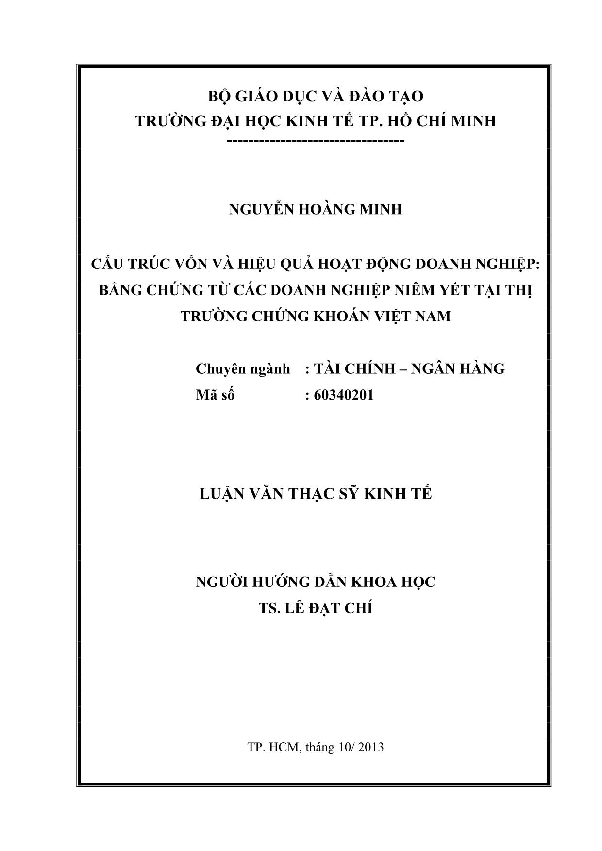 Cấu trúc vốn và hiệu quả hoạt động doanh nghiệp: bằng chứng từ các doanh nghiệp niêm yết tại thị trường chứng khoán Việt Nam trang 2