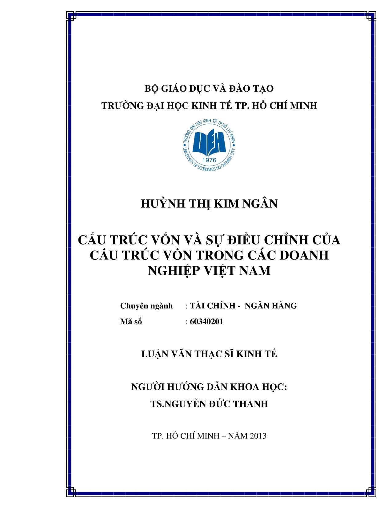 Cấu trúc vốn và sự điều chỉnh của cấu trúc vốn trong các doanh nghiệp Việt Nam trang 1