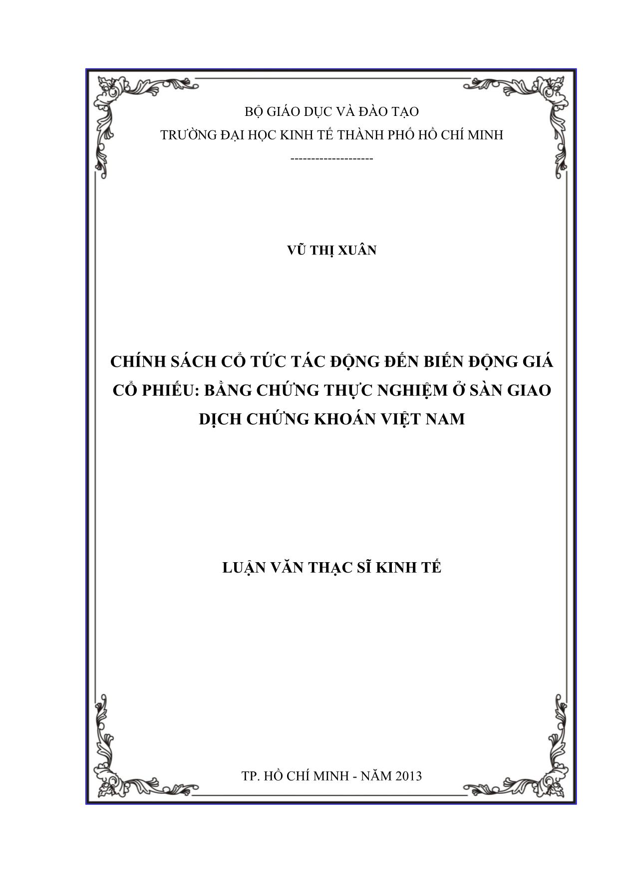 Chính sách cổ tức tác động đến biến động giá cổ phiếu: bằng chứng thực nghiệm ở sàn giao dịch chứng khoán Việt Nam trang 1