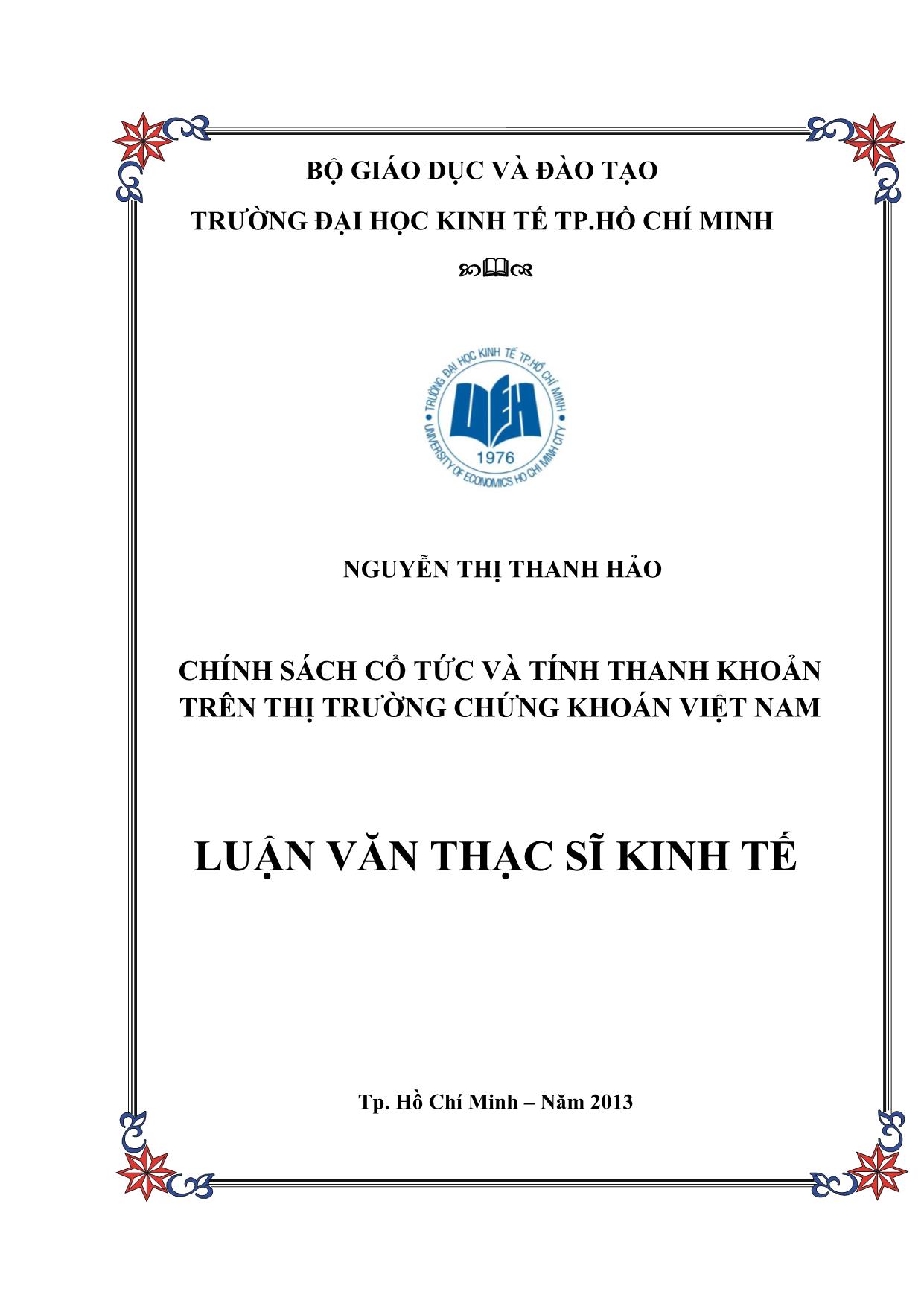Chính sách cổ tức và tính thanh khoản trên thị trường chứng khoán Việt Nam trang 1