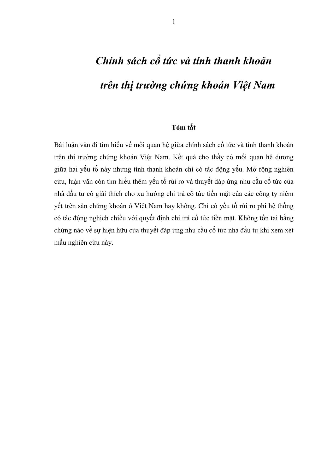 Chính sách cổ tức và tính thanh khoản trên thị trường chứng khoán Việt Nam trang 9