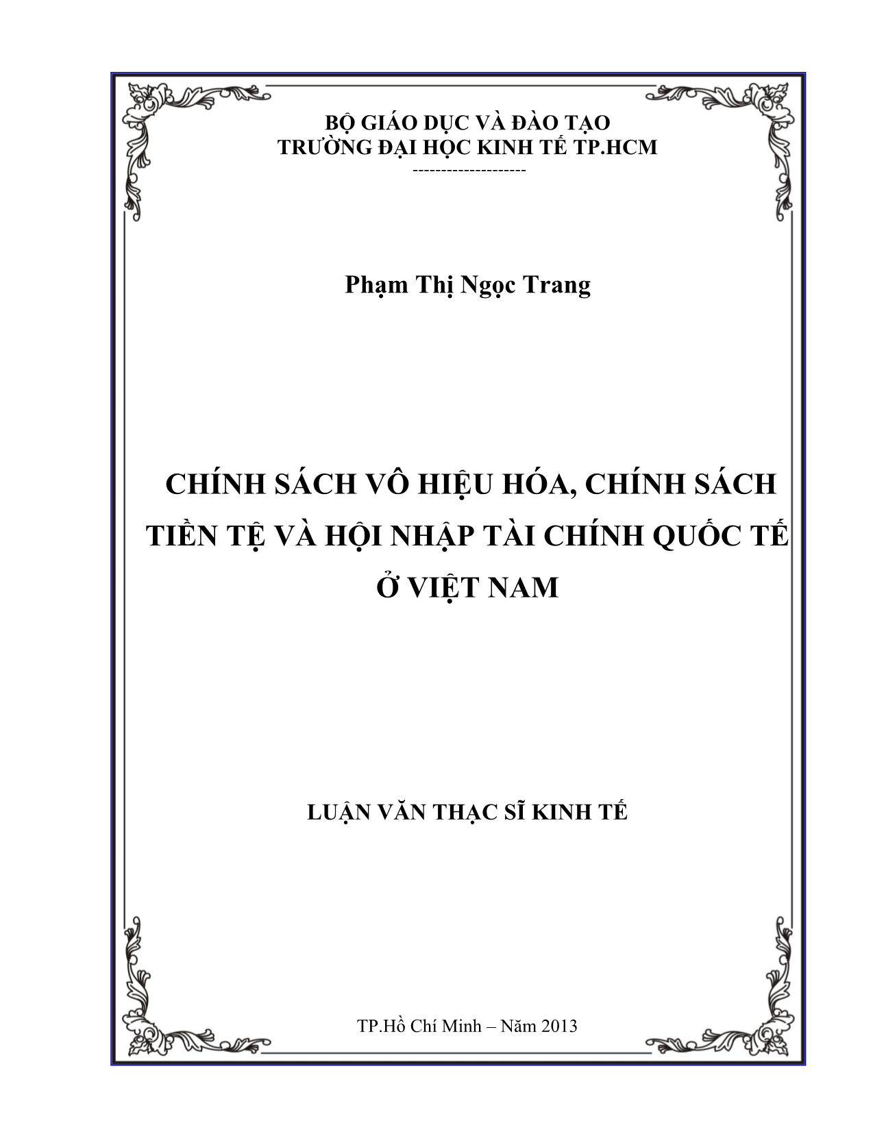 Chính sách vô hiệu hóa, chính sách tiền tệ và hội nhập tài chính quốc tế ở Việt Nam trang 1
