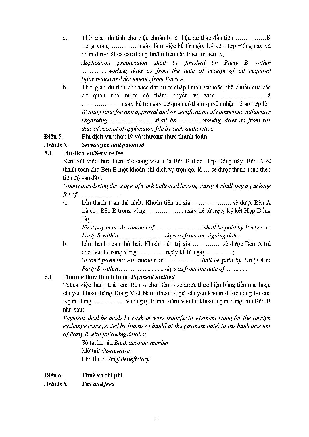 Mẫu hợp đồng dịch vụ tư vấn và pháp lý song ngữ Anh - Việt trang 4