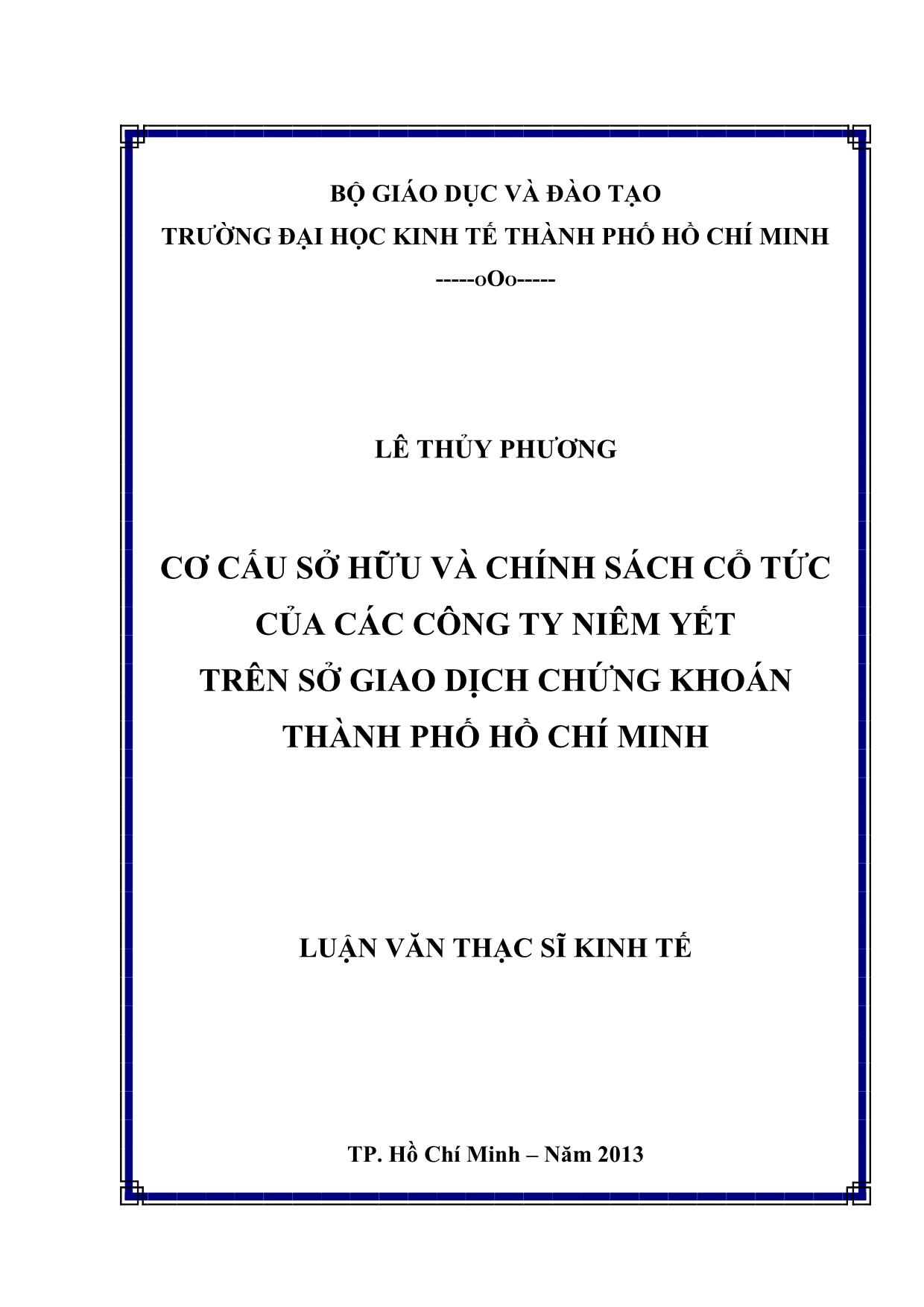 Cơ cấu sở hữu và chính sách cổ tức của các công ty niêm yết trên sở giao dịch chứng khoán thành phố Hồ Chí Minh trang 1
