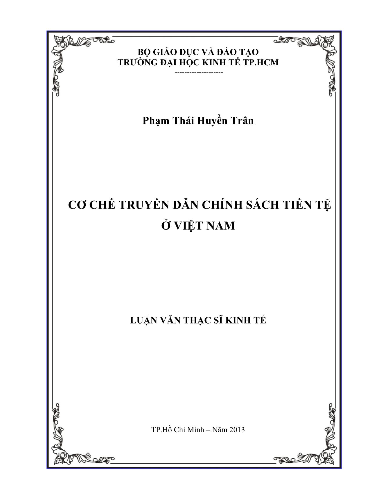 Luận văn Cơ chế truyền dẫn chính sách tiền tệ ở Việt Nam trang 1