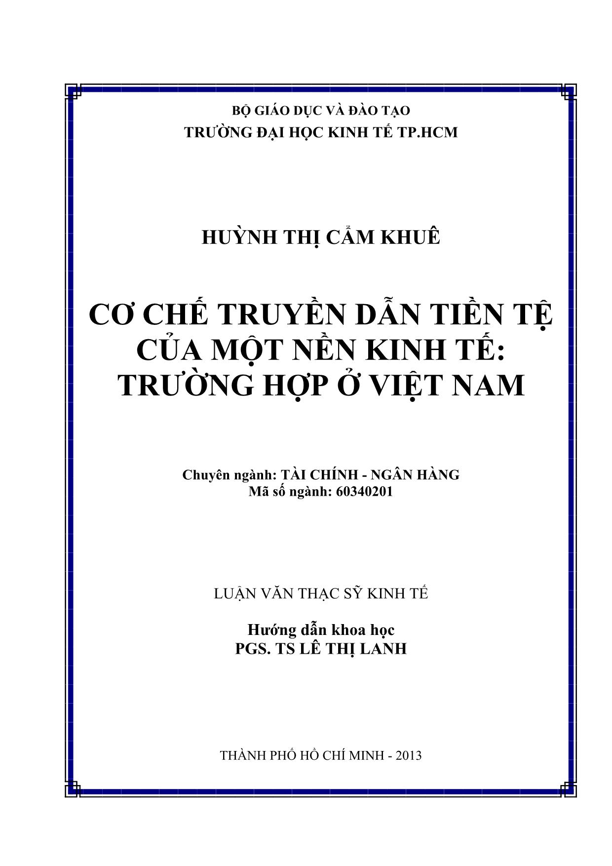 Luận văn Cơ chế truyền dẫn tiền tệ của một nền kinh tế: Trường hợp ở Việt Nam trang 1