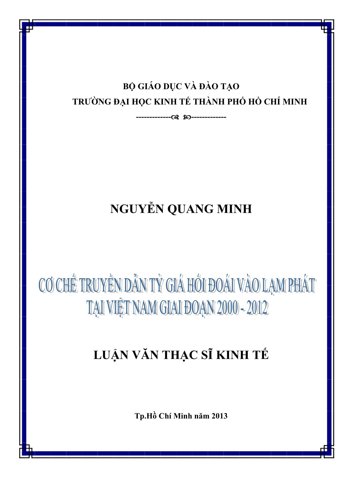 Luận văn Cơ chế truyền dẫn tỷ giá hối doái vào lạm phát tại Việt Nam giai đoạn 2000 - 2012 trang 1