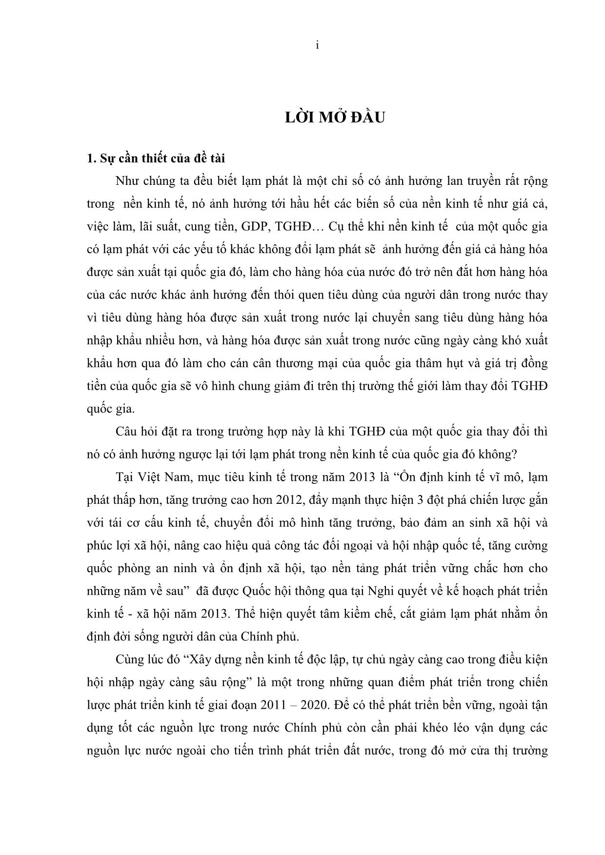 Luận văn Cơ chế truyền dẫn tỷ giá hối doái vào lạm phát tại Việt Nam giai đoạn 2000 - 2012 trang 9