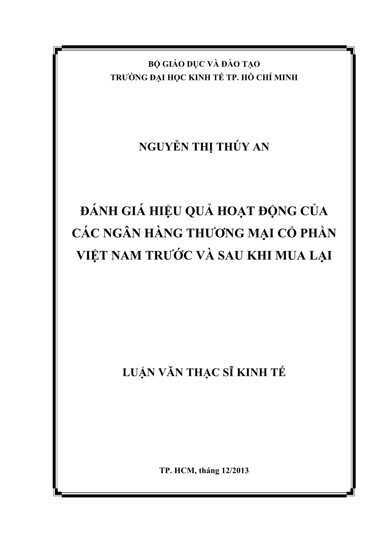 Đánh giá hiệu quả hoạt động của các ngân hàng thương mại cổ phần Việt Nam trước và sau khi mua lại trang 1