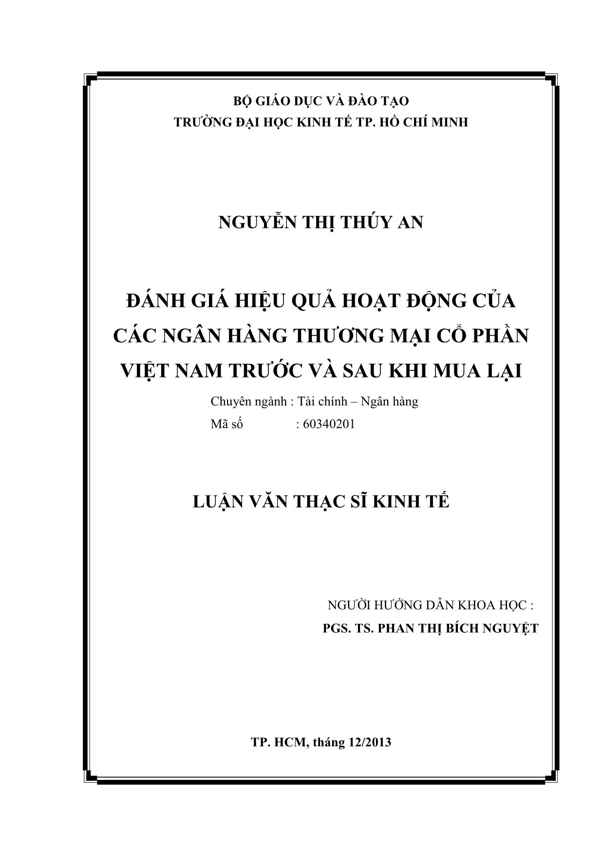 Đánh giá hiệu quả hoạt động của các ngân hàng thương mại cổ phần Việt Nam trước và sau khi mua lại trang 2