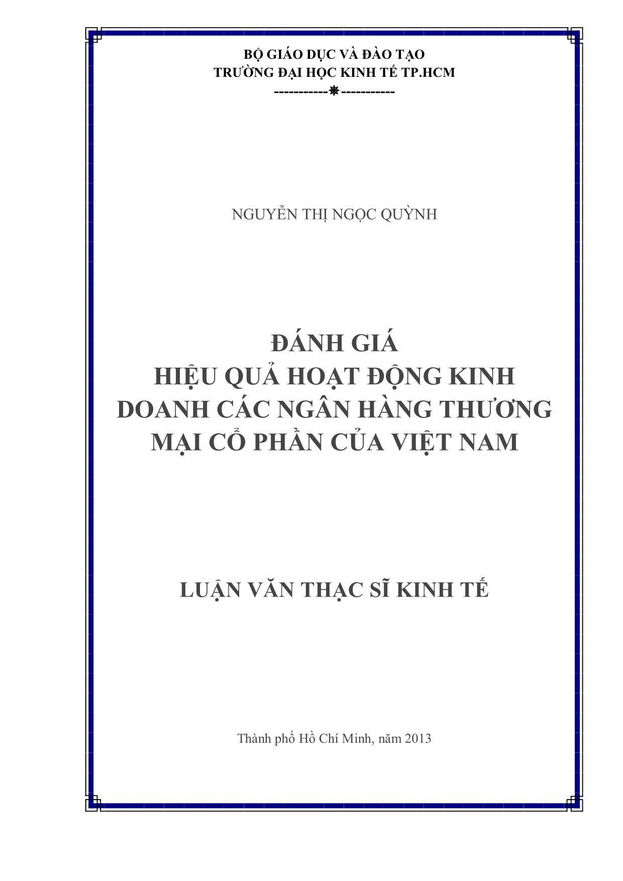 Đánh giá hiệu quả hoạt động kinh doanh các ngân hàng thương mại cổ phần của Việt Nam trang 1
