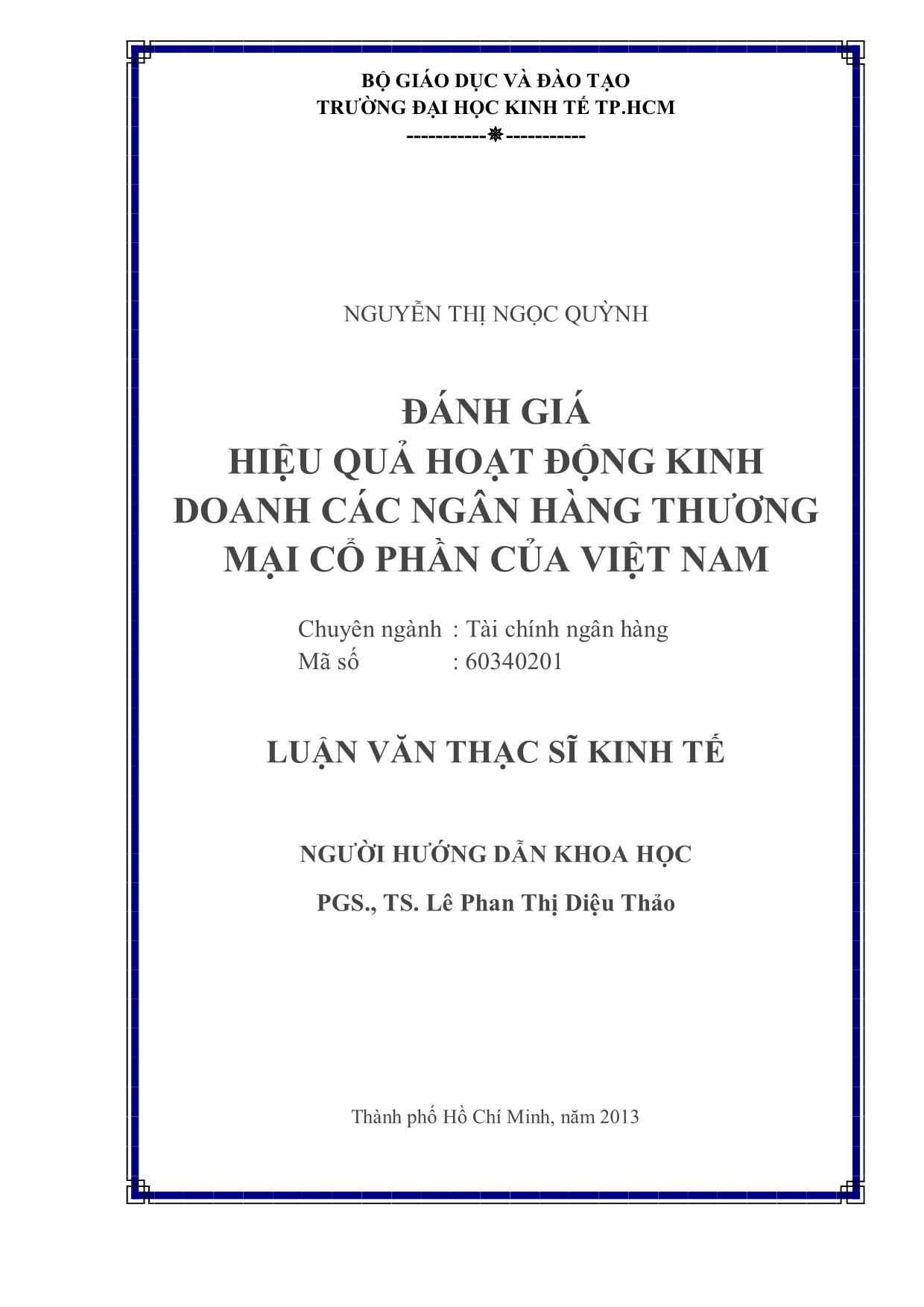 Đánh giá hiệu quả hoạt động kinh doanh các ngân hàng thương mại cổ phần của Việt Nam trang 2