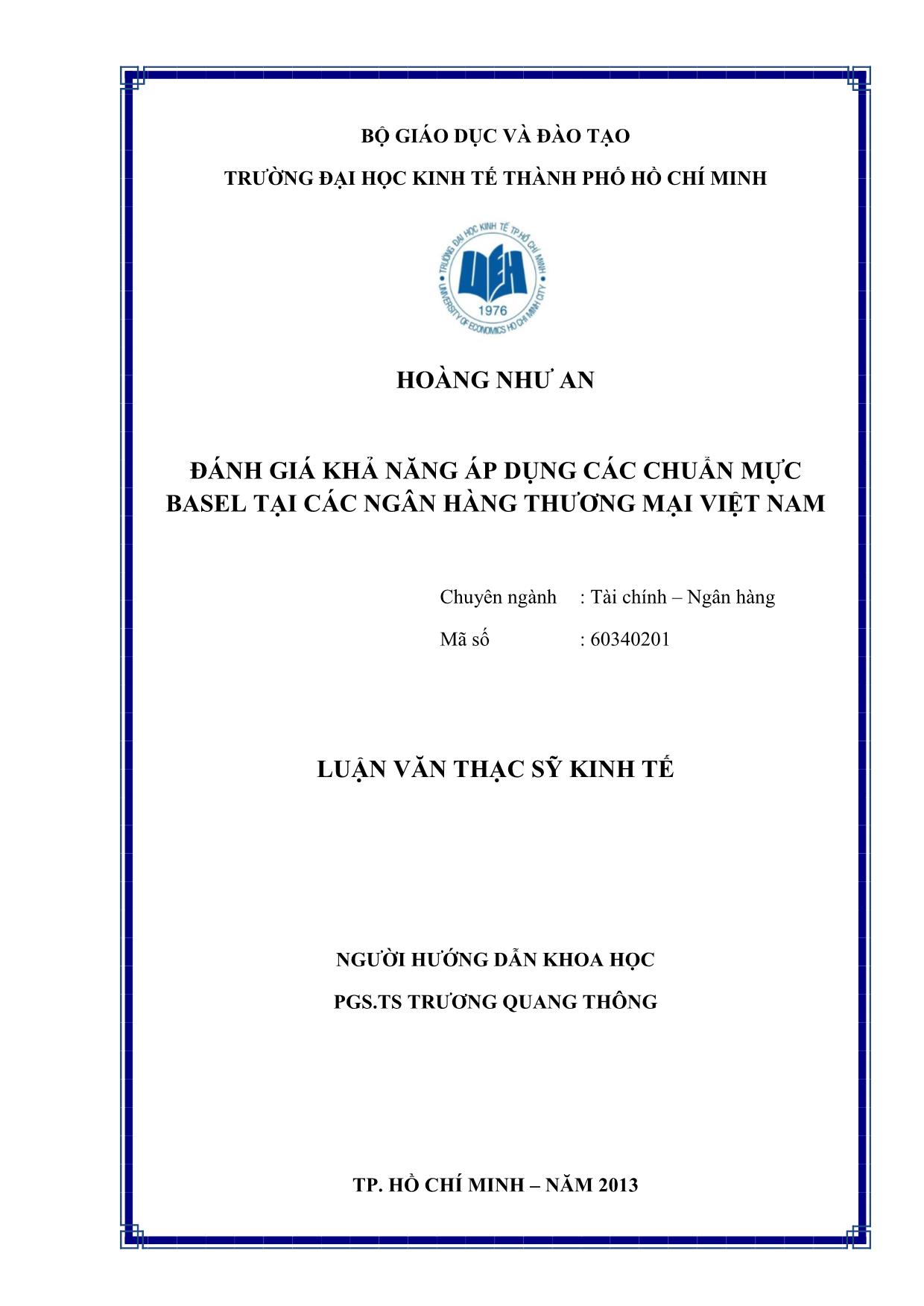 Luận văn Đánh giá khả năng áp dụng các chuẩn mực basel tại các ngân hàng thương mại Việt Nam trang 1