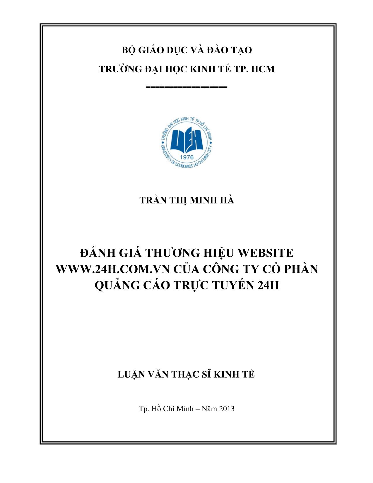 Luận văn Đánh giá thương hiệu website www.24h.com.vn của công ty cổ phần quảng cáo trực tuyến 24h trang 1