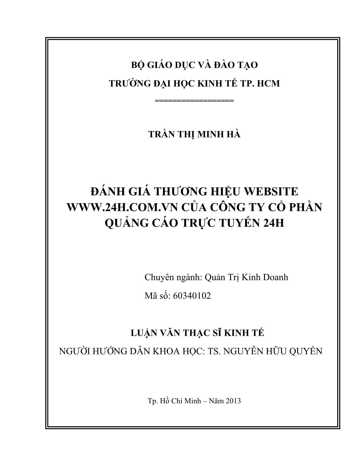 Luận văn Đánh giá thương hiệu website www.24h.com.vn của công ty cổ phần quảng cáo trực tuyến 24h trang 2