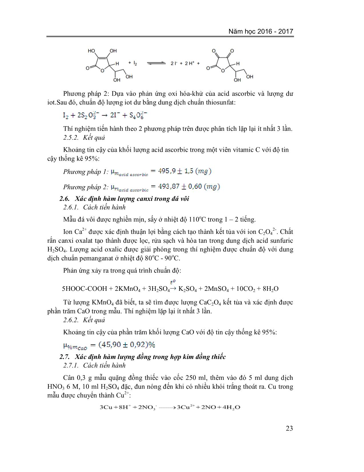 Khảo sát một số quy trình phân tích định lượng bằng phương pháp hóa học trong học phần thực hành phân tích định lượng trang 4