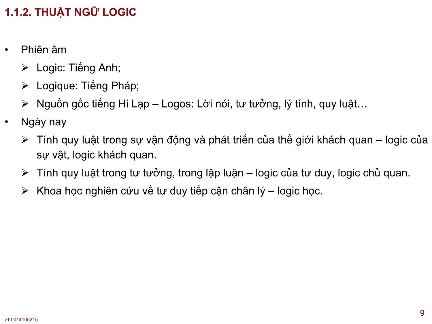 Logic học - Bài 1: Nhập môn logic học trang 9
