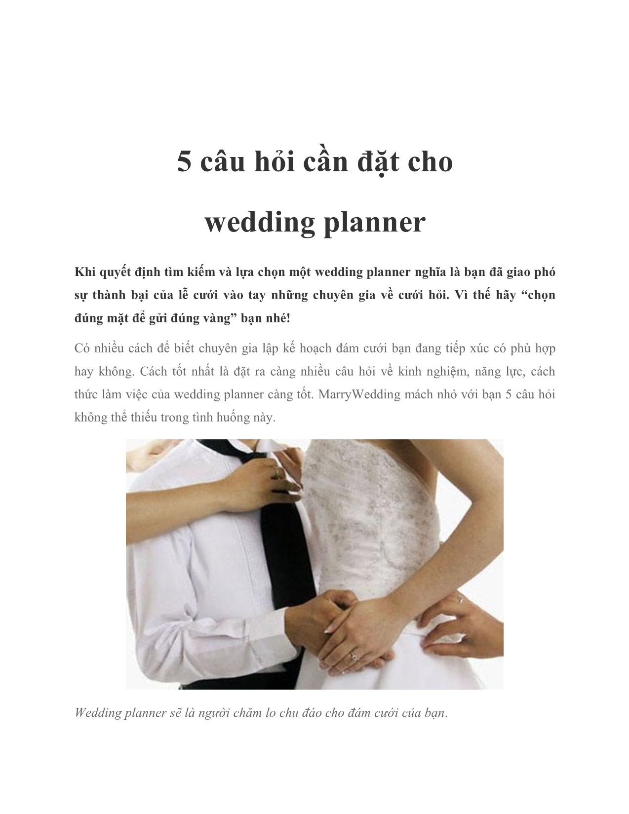 5 câu hỏi cần đặt cho wedding planner trang 1