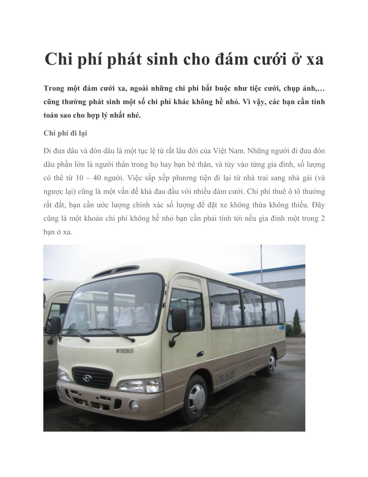 Chi phí phát sinh cho đám cưới ở xa trang 1