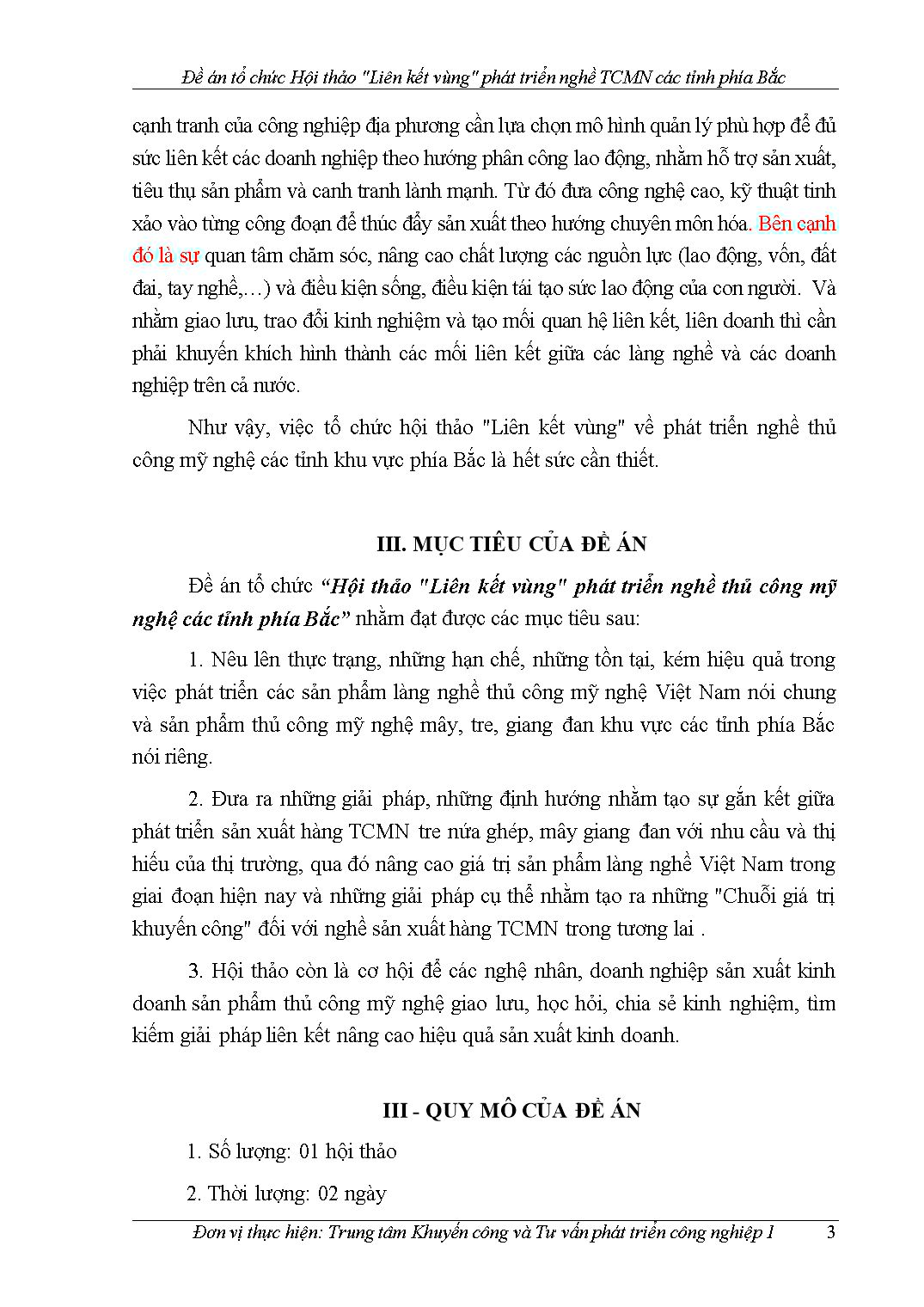 Đề án tổ chức Hội thảo Liên kết vùng phát triển nghề TCMN các tỉnh phía Bắc trang 3