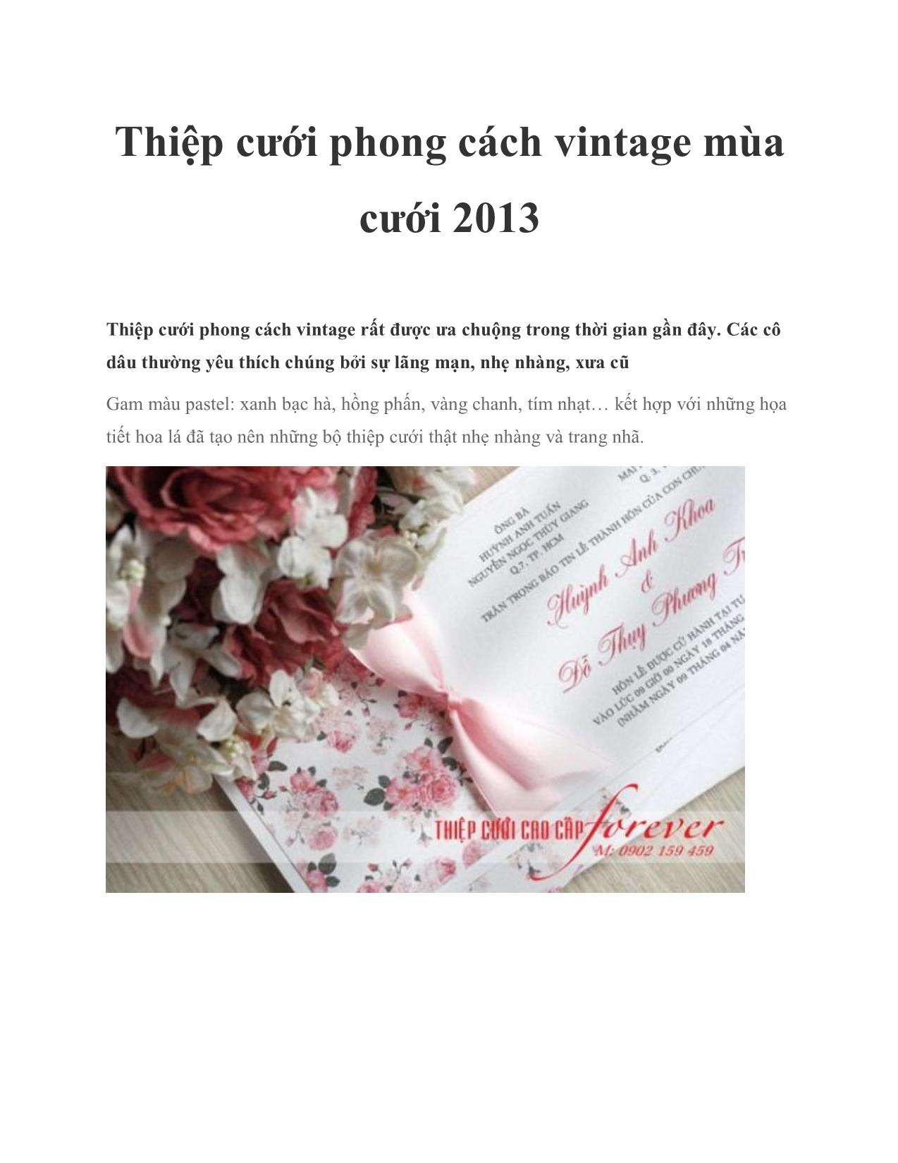 Thiệp cưới phong cách vintage mùa cưới 2013 trang 1