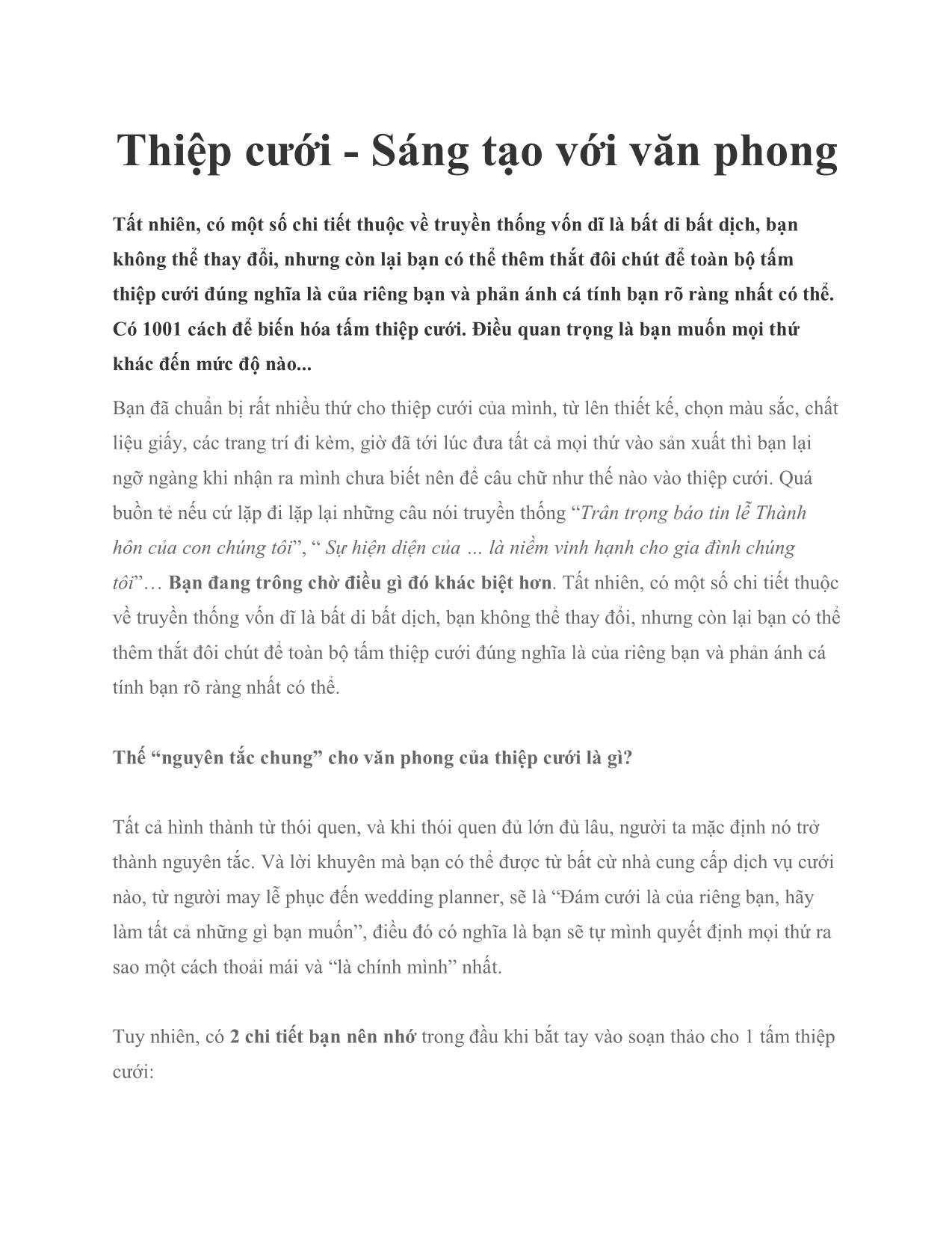 Thiệp cưới - Sáng tạo với văn phong trang 1