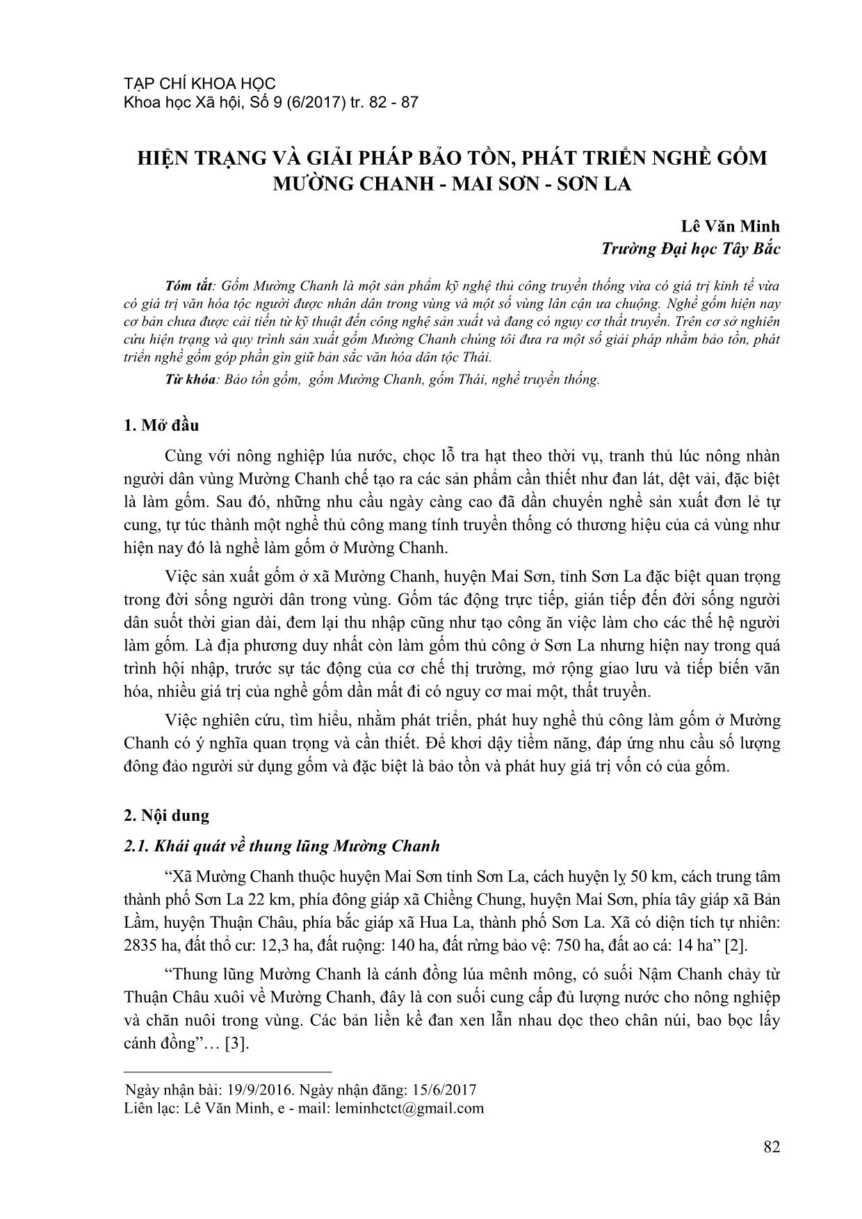 Hiện trạng và giải pháp bảo tồn, phát triển nghề gốm Mường chanh - Mai sơn - Sơn La trang 1