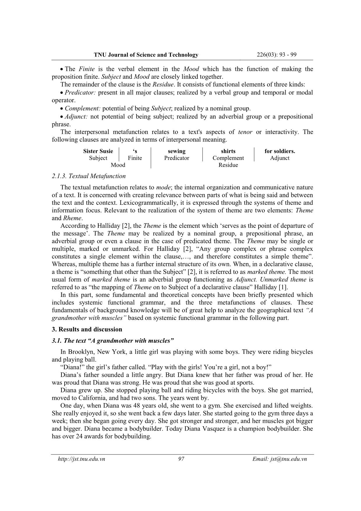 Phân tích hệ thống chuyển tác, thức và cấu trúc đề - Thuyết của văn bản “A grandmother with muscles” dựa vào lý thuyết ngữ pháp chức năng hệ thống của mark haliday trang 5