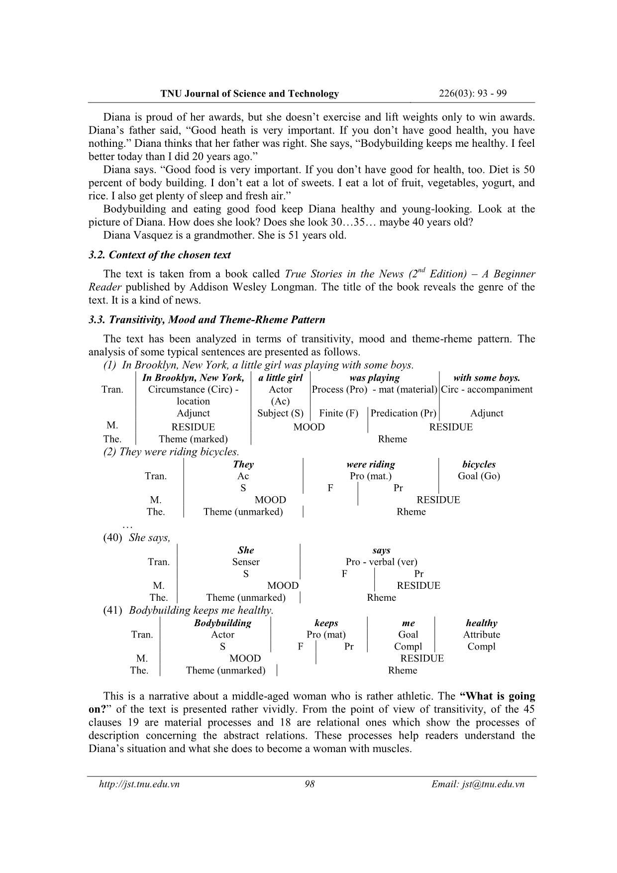 Phân tích hệ thống chuyển tác, thức và cấu trúc đề - Thuyết của văn bản “A grandmother with muscles” dựa vào lý thuyết ngữ pháp chức năng hệ thống của mark haliday trang 6