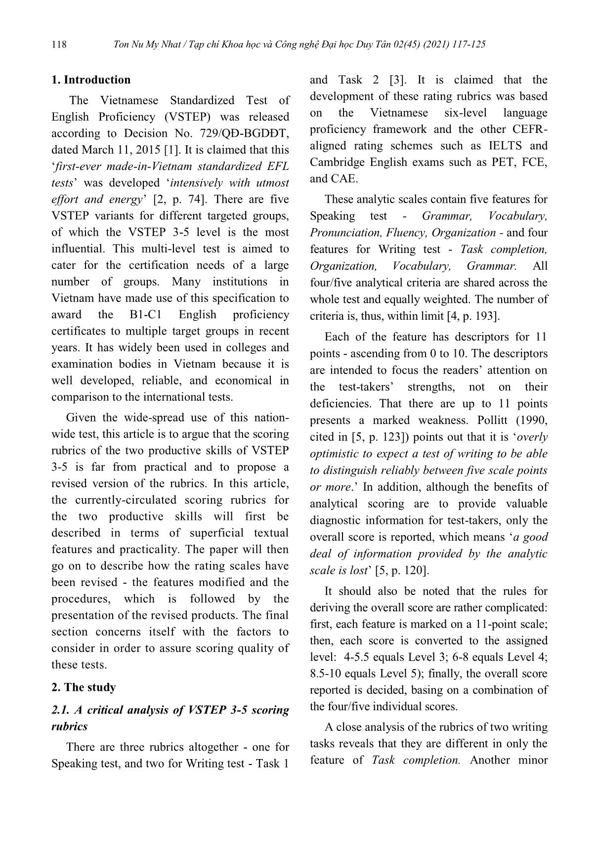 A proposed revised version of the scoring rubrics of vstep 3 - 5 level trang 2